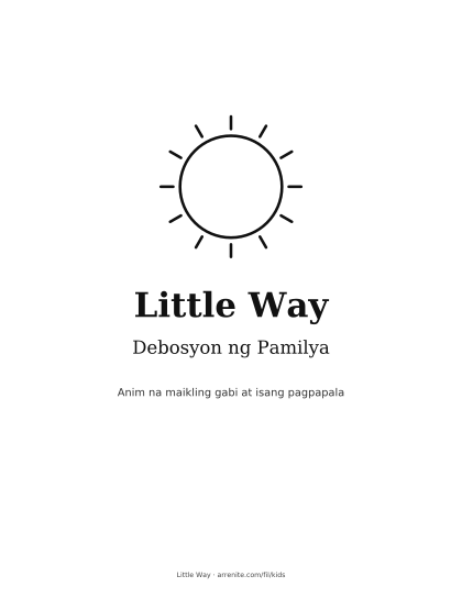 Pabalat na may araw at pamagat na Little Way, Debosyon ng Pamilya.