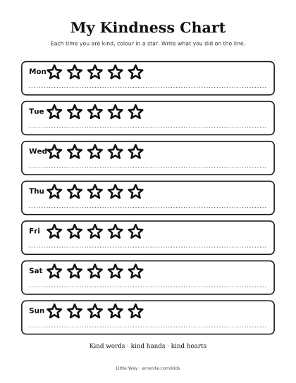 A weekly chart with a row of five stars for each day.