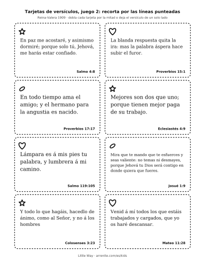 Una hoja con ocho tarjetas más de versículos bíblicos para recortar.