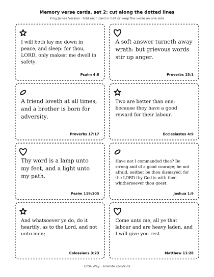 A page of eight more cut-out Bible verse cards.
